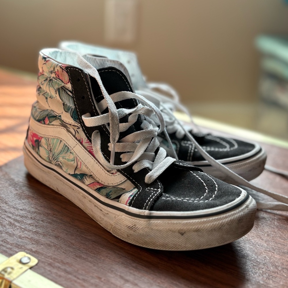 Women’s Vans High-Top Sneakers - Black and Floral